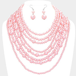 Pearl Multi Strand Bib Necklace