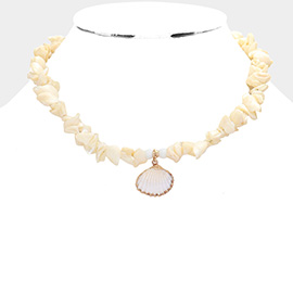 Mother Of Pearl Sea Shell Pendant Toggle Necklace