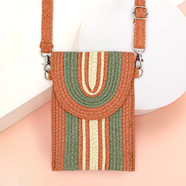 Striped Pattern Straw Cellphone Crossbody Bag