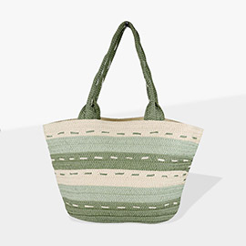 Striped Pattern Dotted line Detail Straw Bag
