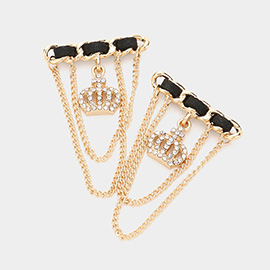 Stone Paved Crown Chain Embellished Earrings