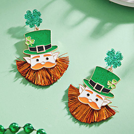 St Patricks Day Fringe Bearded Leprechaun Dangle Earrings