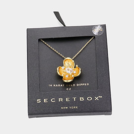 SECRET BOX_CZ Stone Pointed 14K Gold Dipped Flower Pendant Necklace