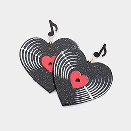 Resin Heart Record Music Dangle Earrings