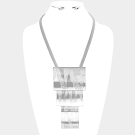 Textured Curved Triple Metal Rectangle Layered Necklace