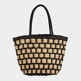 Two Tone Color Block Straw Bag