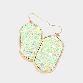 Sparkly Hexagon Frame Dangle Earrings