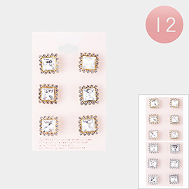 12 SET OF 3 - Square Stone Cluster Earrings