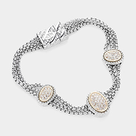 Stone Paved Oval Pendant Pointed Mesh Chain Magnetic Bracelet