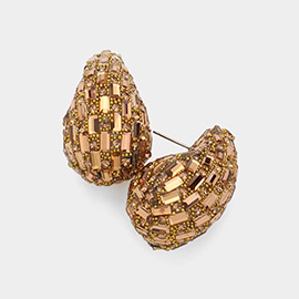Baguette Stone Embellished Teardrop Earrings