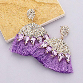Marquise Stone Cluster Pointed Rhinestone Paved Tassel Dangle Earrings