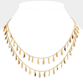 Metal Leaf Station Double Layered Necklace