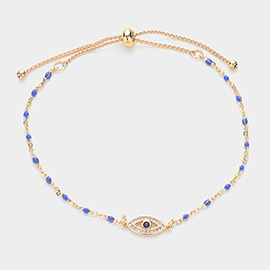 Evil Eye Pointed Beads Station Pull Tie Cinch Bracelet