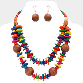 Wood Ball Pointed Wooden Plate Embellished Statement Necklace