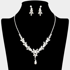Pearl Pointed Marquise Stone Embellished Rhinestone Paved Necklace