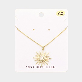 18K Gold Filled CZ Stone Sunburst Pendant Necklace