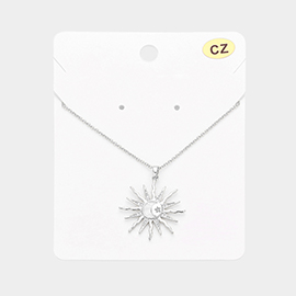 CZ Stone Sunburst Pendant Necklace