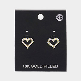 18K Gold Filled CZ Stone Paved Open Heart Stud Earrings