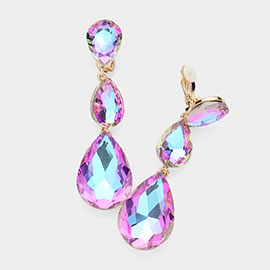 Teardrop Glass Crystal Drop Evening Clip On Earrings
