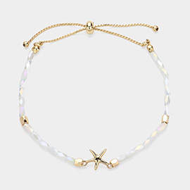 Metal Starfish Pointed Faceted Beaded Pull Tie Cinch Bracelet