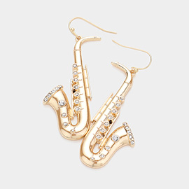 Stone Pointed Saxophone Dangle Earrings