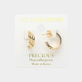 14K Gold Dipped Triple Layered Metal Hoop Earrings