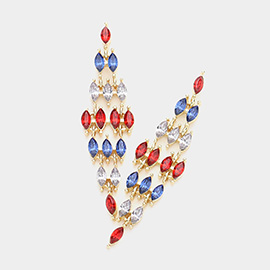 American USA Colored Marquise Stone Cluster Chandelier Evening Earrings