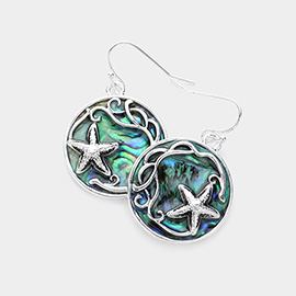 Starfish Accented Abalone Round Dangle Earrings