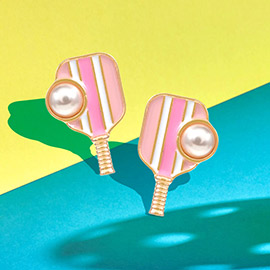 Pearl Pointed Pickleball Racket Stud Earrings