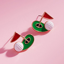 Enamel Golf Ball Hole Flag Stud Earrings