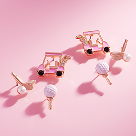 3PAIRS - Golf Theme Stud Earrings Set