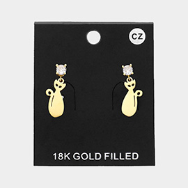 18K Gold Filled CZ Stone Pointed Cat Plate Dangle Earrings