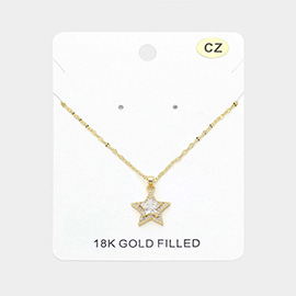18K Gold Filled CZ Stone Paved Star Pendant Necklace