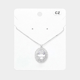 Oval CZ Stone Pointed Pendant Necklace