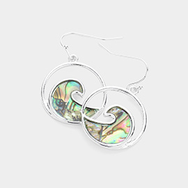 Abalone Wave Circle Dangle Earrings