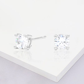 White Gold Dipped 5mm Round CZ Stone Stud Earrings