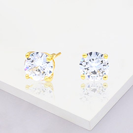 Gold Dipped 7mm Round CZ Stone Stud Earrings