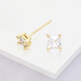 Gold Dipped 3mm Square CZ Stone Stud Earrings