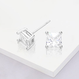 White Gold Dipped 5mm Square CZ Stone Stud Earrings