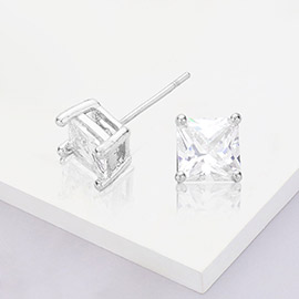White Gold Dipped 6mm Square CZ Stone Stud Earrings