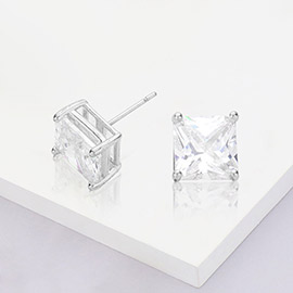 White Gold Dipped 7mm Square CZ Stone Stud Earrings