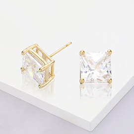 Gold Dipped 8mm Square CZ Stone Stud Earrings