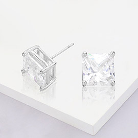 White Gold Dipped 8mm Square CZ Stone Stud Earrings