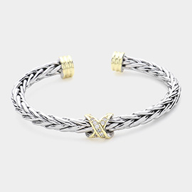 CZ Embellished Crisscross Metal Cuff Bracelet