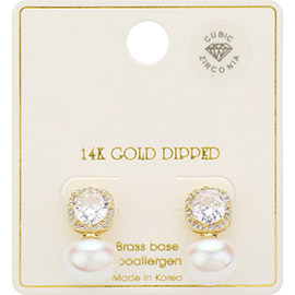 14K Gold Dipped Crystal Pearl Drop Earrings