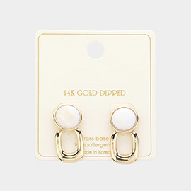 14K Gold Dipped Square Drop Button Earrings