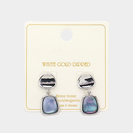White Gold Dipped Button Double Drop Earrings
