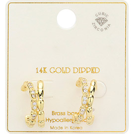 14K Gold Dipped CZ Stone Paved Serpenti Hoop Earrings