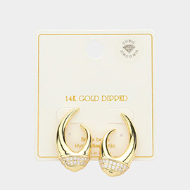 14K Gold Dipped CZ Stone Paved Biased Hoop Earrings