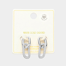 White Gold Dipped CZ Stone Paved Chain Link Huggie Earrings